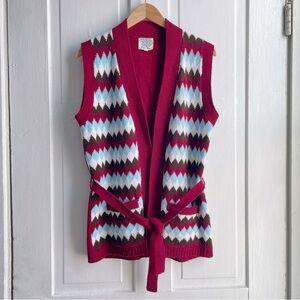 Vintage 70s Sears Knit Acrylic Diamond Pattern Sweater Vest with Belt